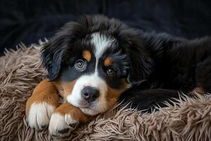 ai generiert Berner Berg süß Hund, Hündchen Tag foto