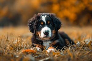 ai generiert Berner Berg süß Hund, Hündchen Tag foto