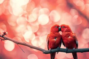 ai generiert Lovebirds einnehmend im Valentinstag Tag Feierlichkeiten glücklich Valentinstag Tag Konzept foto