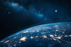 ai generiert Nahansicht das Planet Erde Aussicht beim Nacht und Stadt Beleuchtung foto
