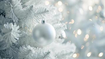 ai generiert Weiß Dekorationen auf Weiß Weihnachten Baum mit Kopieren foto
