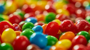 ai generiert hell Kindheit Süss rot bunt Süßigkeiten köstlich Bonbon Dessert Hintergrund Zucker Nahansicht foto