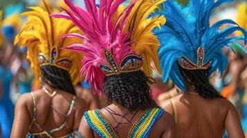 ai generiert zurück von freu Tänzer beim das Straße Karneval im Recife, Fernambuk, Brasilien. Festival. foto