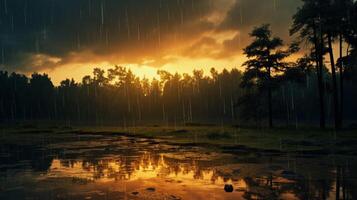 ai generiert regnerisch Sonnenuntergang Ambiente Hintergrund foto