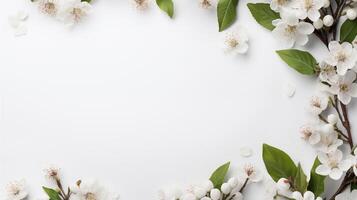 ai generiert Kirsche Blüten Rahmen auf Weiß Hintergrund foto