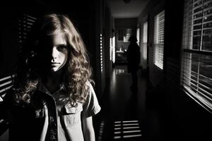 ai generiert chillen Gegenwart jung Mädchen im Schatten mit mysteriös Silhouette foto