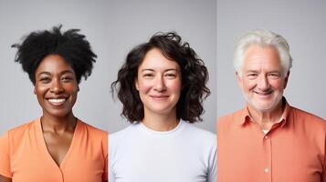 ai generiert vielfältig Trio von lächelnd Porträts foto