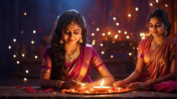 ai generiert Diwali Feier, traditionell Diya Lampen zündete indisch Kultur foto