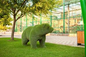 schön Bär Skulptur von Gras, Dekoration von Garten und Rasen foto