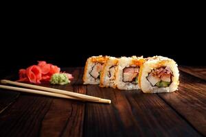 Japan Sushi Rollen isoliert auf schwarz Hintergrund foto