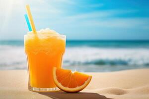 ai generiert Orange Saft im das Sand foto