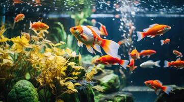 ai generiert zahlreich Fisch Schwimmen im ein Aquarium foto