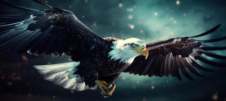 ai generiert Adler hochfliegend im ein amerikanisch Flagge foto