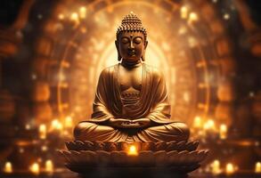 ai generiert das golden Buddha im ein Meditation Position foto