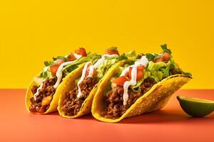 ai generiert traditionell Mexikaner Tacos mit Fleisch und Gemüse generativ ai foto