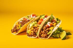 ai generiert traditionell Mexikaner Tacos mit Fleisch und Gemüse generativ ai foto
