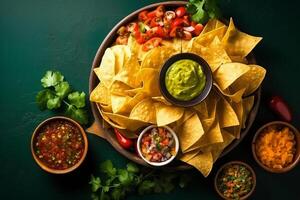 ai generiert oben Aussicht frisch Mexikaner Essen mit Nachos Kopieren Raum generativ ai foto