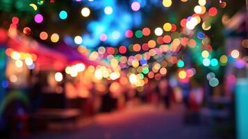 ai generiert generativ ai, Essen LKW Straße Festival, verschwommen Beleuchtung Hintergrund, atmosphärisch Bokeh, stumm geschaltet Farben foto