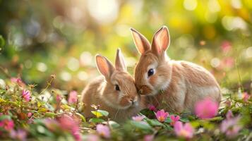 ai generiert Hase Oase. bezaubernd Hasen Rahmen Ihre festlich Botschaft foto