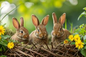 ai generiert Hase Oase. bezaubernd Hasen Rahmen Ihre festlich Botschaft foto