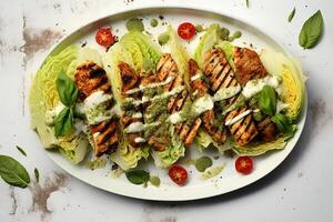 ai generiert gegrillt Hähnchen Caesar Salat foto