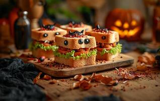 ai generiert süß Monster- Sandwiches zum Halloween Party foto