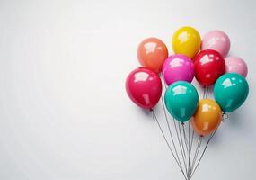 ai generiert mehrfarbig Luftballons auf Weiß zum Party Feier foto