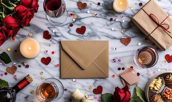 romantisch Valentinstag Tag Flatlay foto