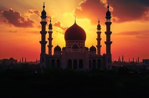 ai generiert Silhouette von ein Moschee im Dämmerung foto