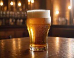 ai generiert Bier im Glas im ein Bar mit Bokeh Hintergrund foto