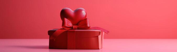 ai generiert ein Box von Valentinsgrüße Tag Geschenk und ein rot Herz mit ein Bogen foto