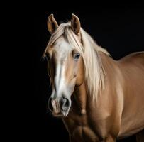 ai generiert ein Bild von ein Pferd gegenüber dunkel Hintergrund foto