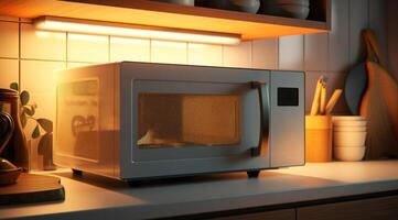 ai generiert ein Beispiel von ein Zuhause Küche Mikrowelle foto