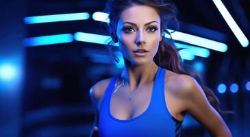 ai generiert Fitness Modell- im Blau foto