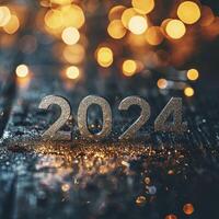 ai generiert glücklich Neu Jahr 2024 auf Bokeh Hintergrund foto