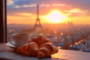 ai generiert Croissants und Tasse Kaffee, foto