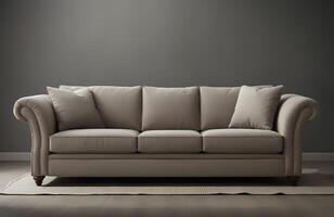 ai generiert ein Couch im Vorderseite von ein grau Mauer foto