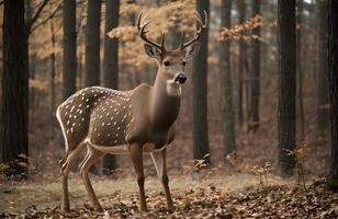 ai generiert ein Hirsch ist Stehen im das Wald foto