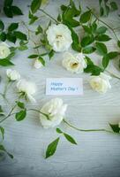 Hintergrund von viele Weiß Rosen auf ein Licht hölzern foto
