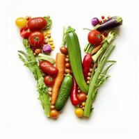ai generiert w Brief aus von Gemüse und Früchte isoliert auf Weiß Hintergrund. foto