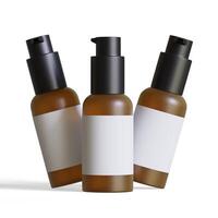 kosmetisch Flasche braun Farbe realistisch Textur Weiß leer Etikette 3d Illustration auf Weiß Hintergrund foto