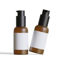 kosmetisch Flasche braun Farbe realistisch Textur Weiß leer Etikette 3d Illustration auf Weiß Hintergrund foto