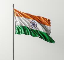 ai generiert das Wind flattert ein indisch Flagge im Vorderseite von ein Weiß Hintergrund foto