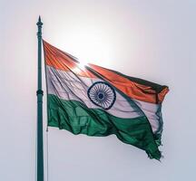 ai generiert das Wind flattert ein indisch Flagge im Vorderseite von ein Weiß Hintergrund foto