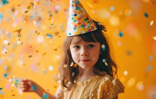 ai generiert ein Mädchen tragen ein Party Hut foto