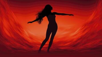 ai generiert Frau Silhouette Tanzen - - rot Licht Kreis Konzept foto