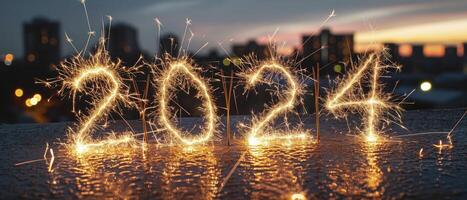 ai generiert glücklich Neu Jahr 2024 mit Feuerwerk foto