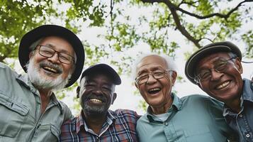ai generiert Älteste feiern Vielfalt zusammen im Pensionierung foto