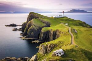 ai generiert Skye Insel Nest Punkt Leuchtturm im Hochland. ai generiert foto