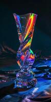 ai generiert ein Glas Vase mit ein Regenbogen Betrachtung auf es foto